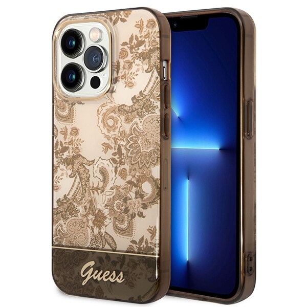 Guess GUHCP14LHGPLHC iPhone 14 Pro 6,1" ockrafärgat hårdskal Porcelain Collection