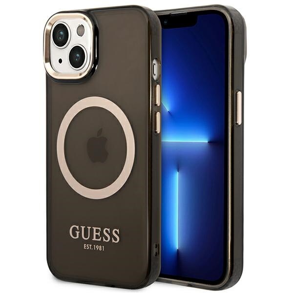 Guess GUHMP14SHTCMK iPhone 14 6,1" svart/svart hårt fodral Gold Outline Genomskinlig MagSafe