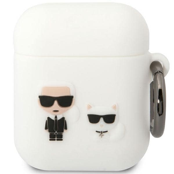 Karl Lagerfeld KLACA2SILKCW AirPods 1/2-skydd vit/vit Silikon Karl & Choupette
