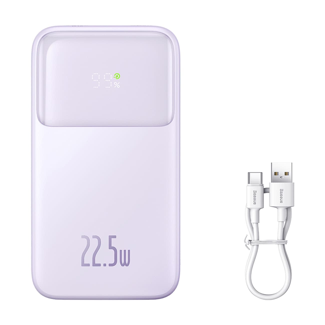 Baseus Comet Series powerbank med display 10000mAh 22,5W - lila + USB-A / USB-C-kabel