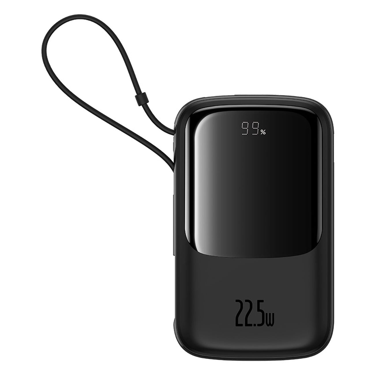 Baseus Qpow Pro+ 10000mAh 22,5W powerbank med inbyggd USB-C-kabel och display - svart