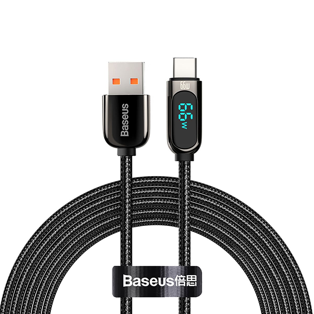 Baseus Display Snabbladdning Data USB-A / USB-C 66W 1 m kabel - svart