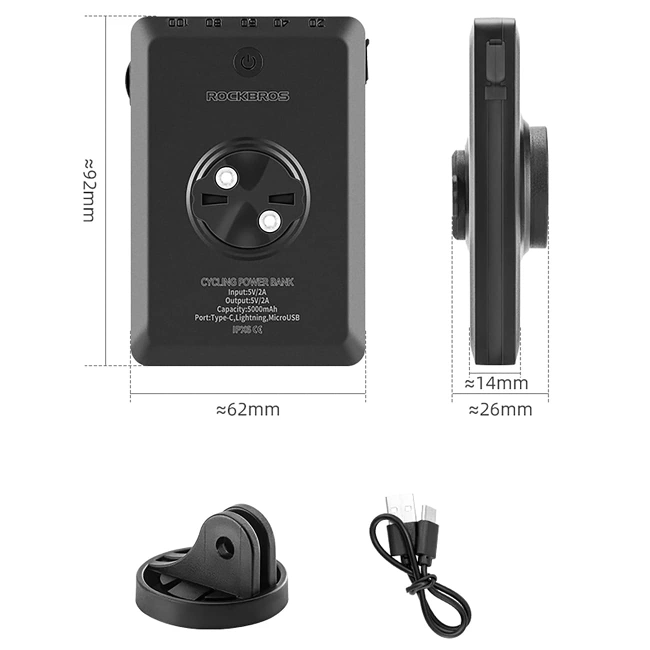 Rockbros JP008 frontlykt for sykkel med powerbank 5000mAh 150lm IPX6 - svart
