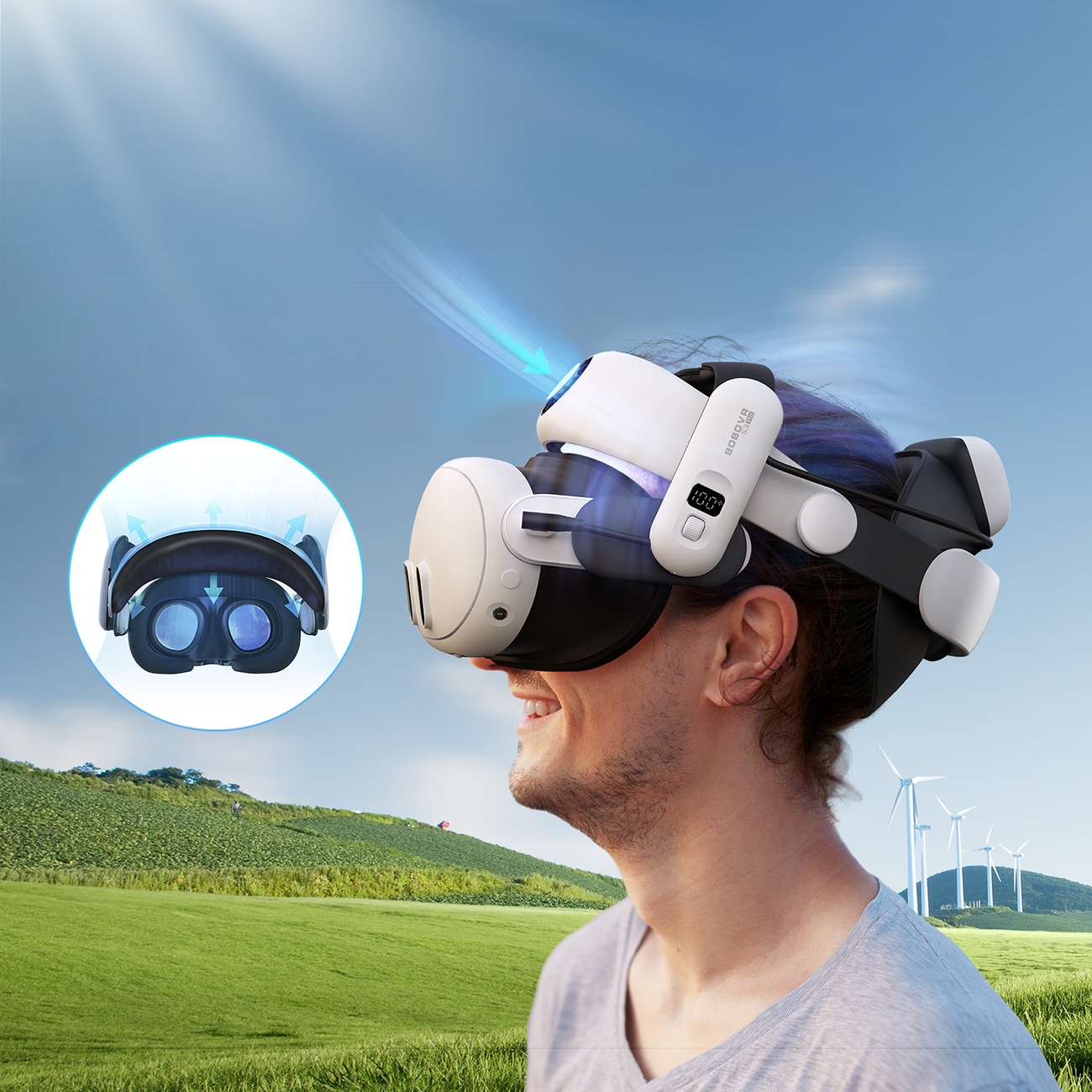 BoboVR S3 Pro rem för Meta Quest 3 VR-headset + B100 externt batteri - svart och vitt