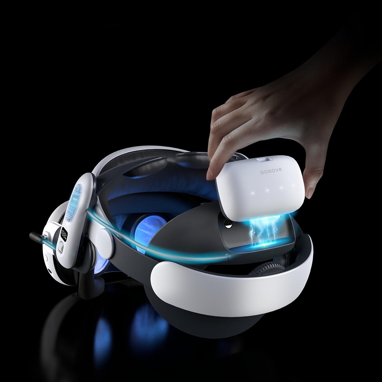 BoboVR S3 Pro rem för Meta Quest 3 VR-headset + B100 externt batteri - svart och vitt