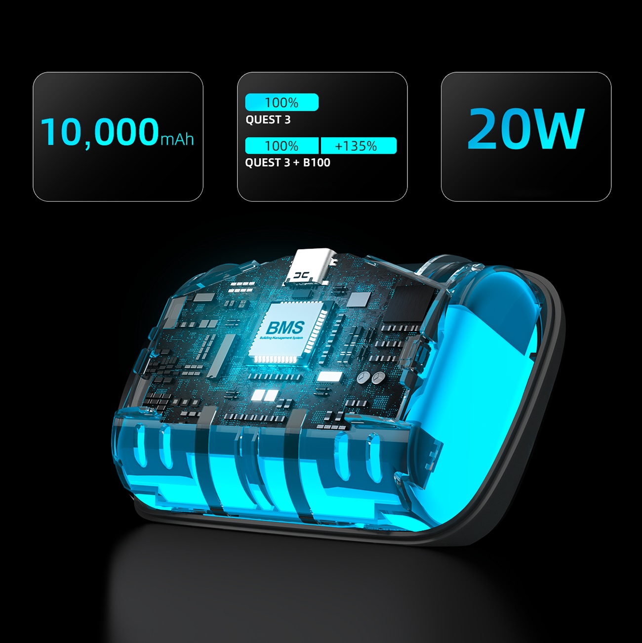 BoboVR S3 Pro rem för Meta Quest 3 VR-headset + B100 externt batteri - svart och vitt