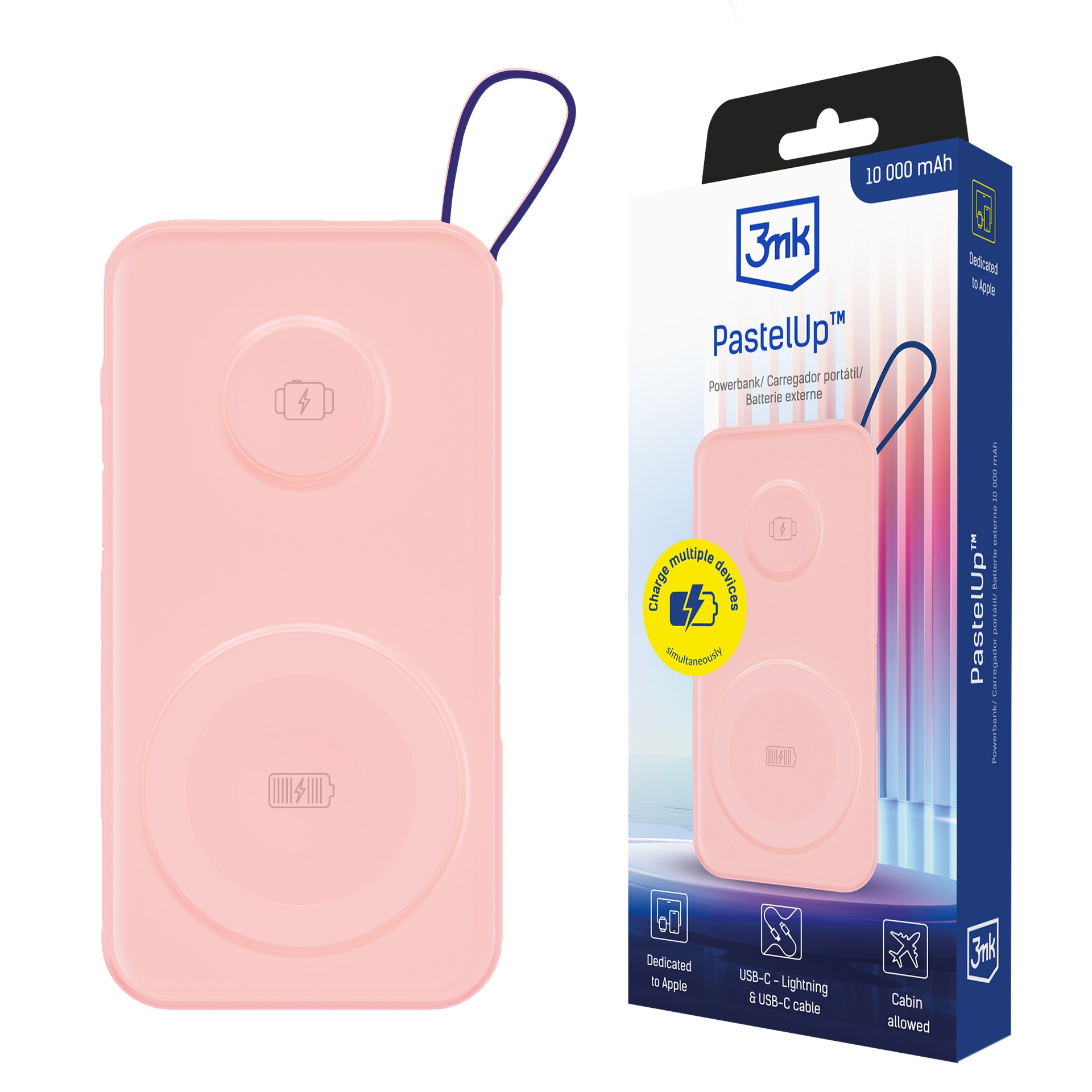 Powerbank 3mk PastelUp 10.000mAh 22,5W USB 1A1C - rosa