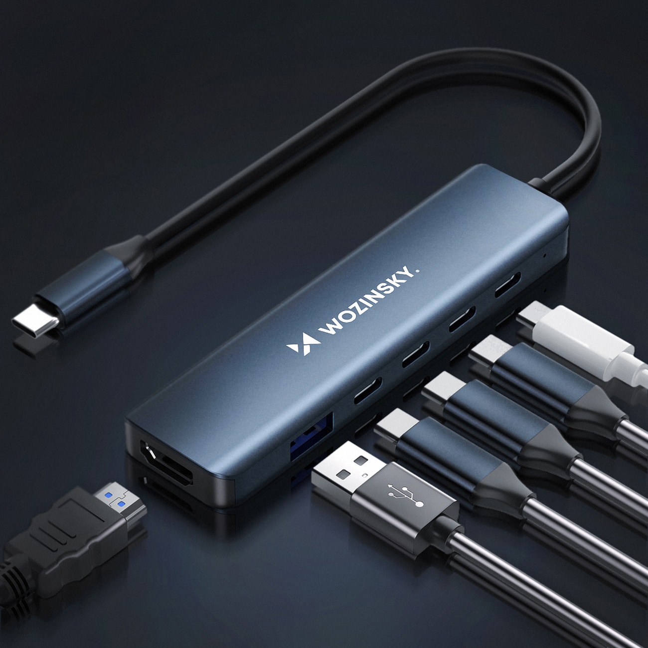 USB-C 6 i 1-hubb Wozinsky WHBC10Y4S Multifunktionell, aluminium, med 25 cm kabel - Grå