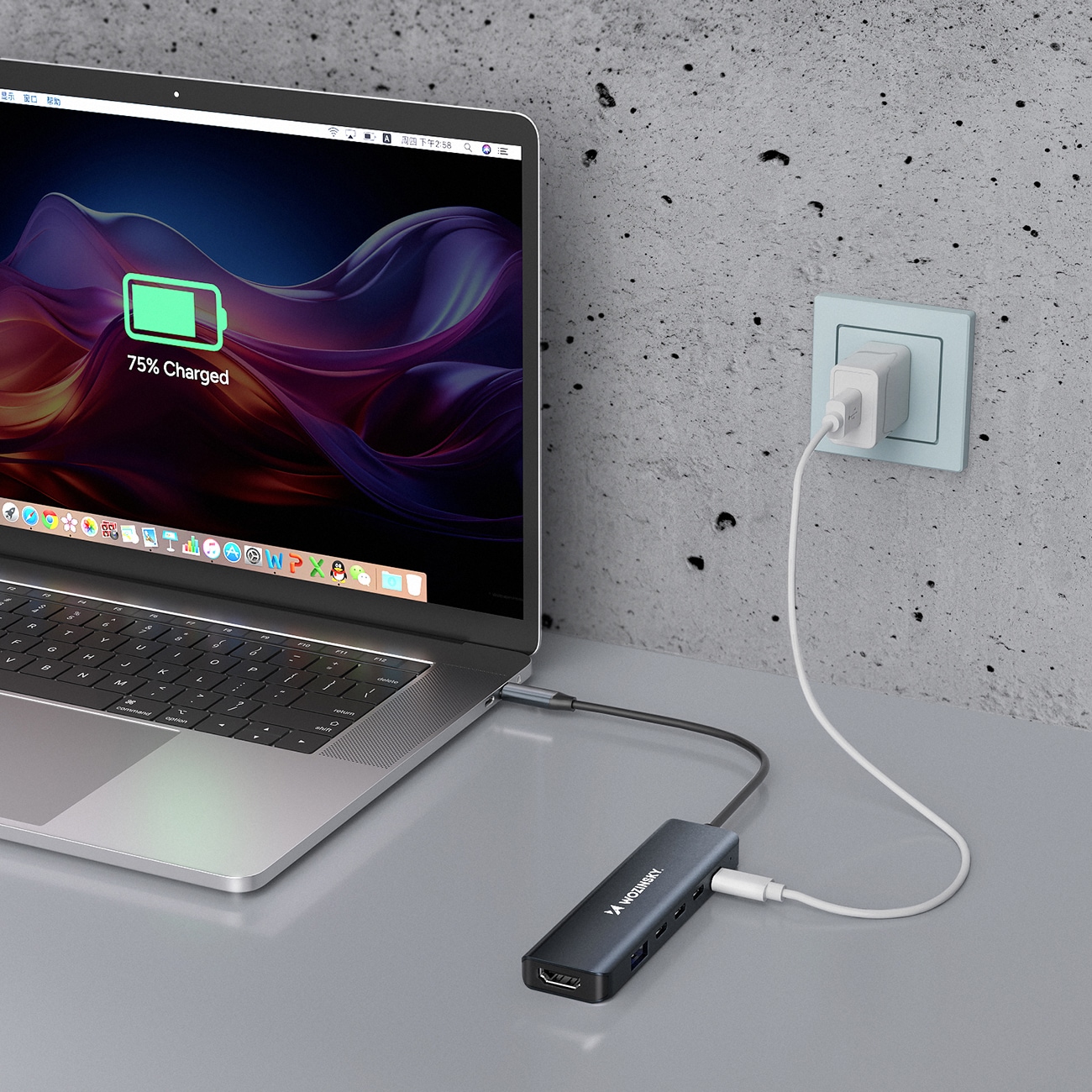 USB-C 6 i 1-hubb Wozinsky WHBC10Y4S Multifunktionell, aluminium, med 25 cm kabel - Grå