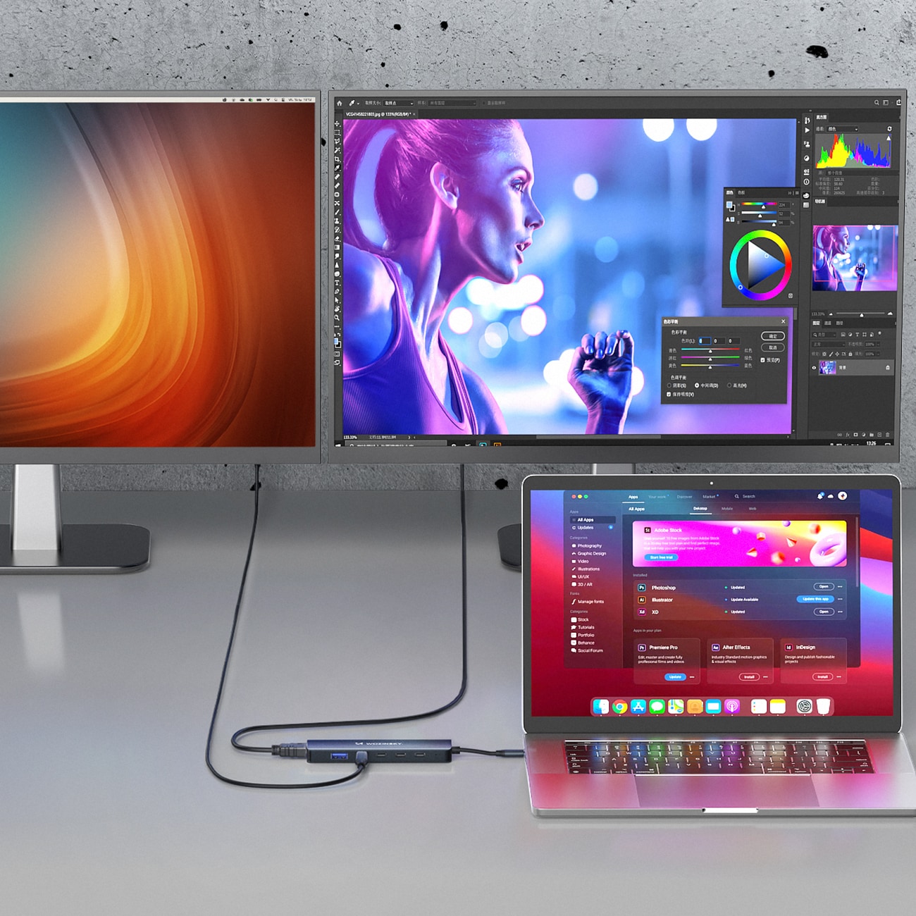 USB-C 6 i 1-hubb Wozinsky WHBC10Y4S Multifunktionell, aluminium, med 25 cm kabel - Grå