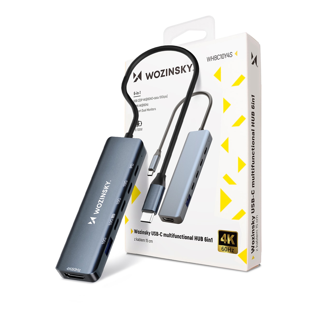 USB-C 6 i 1-hubb Wozinsky WHBC10Y4S Multifunktionell, aluminium, med 25 cm kabel - Grå