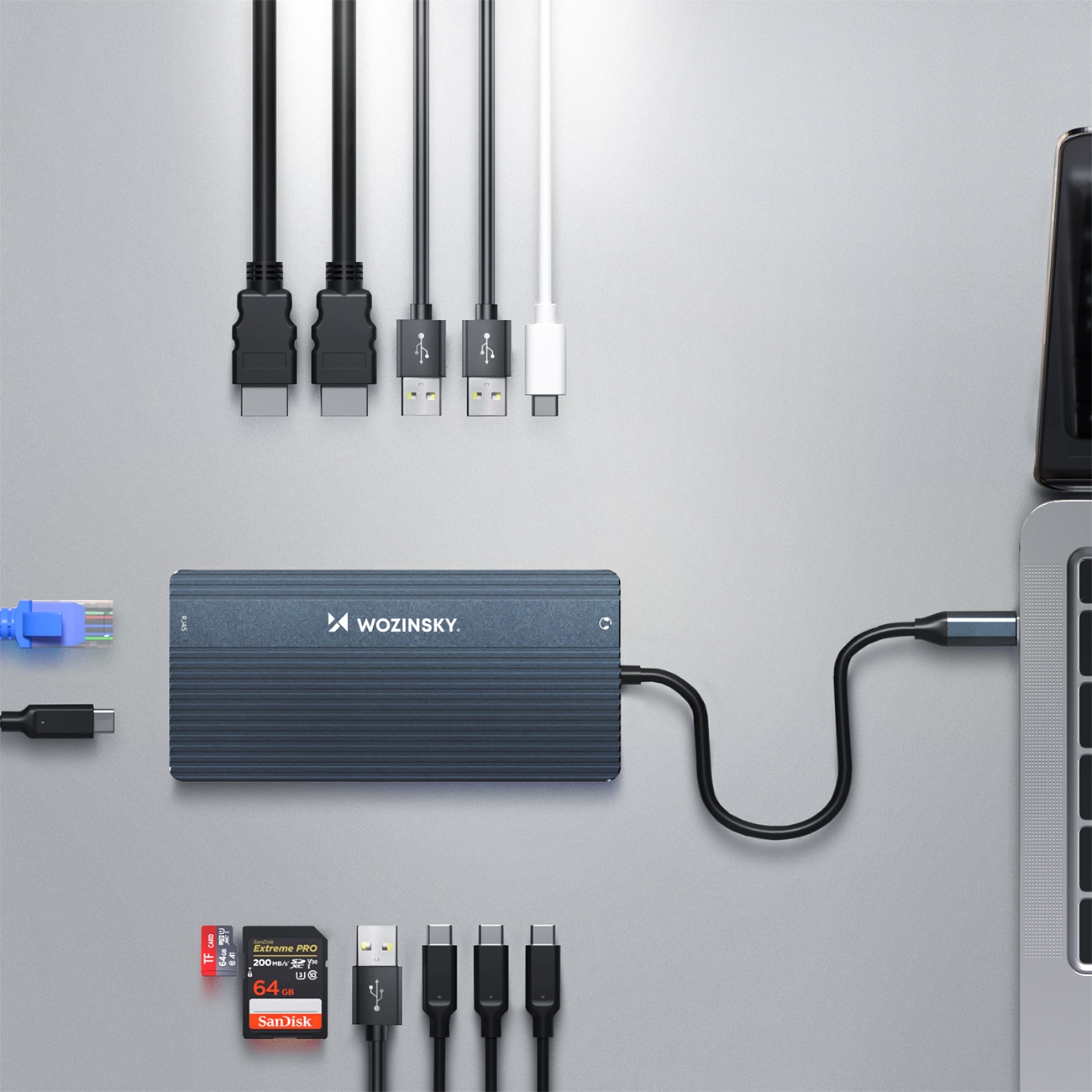 USB-C-hubb 14 i 1 Wozinsky WDS03Y5S – aluminium, 4K för tre skärmar, 100 W PD, 10 Gbps