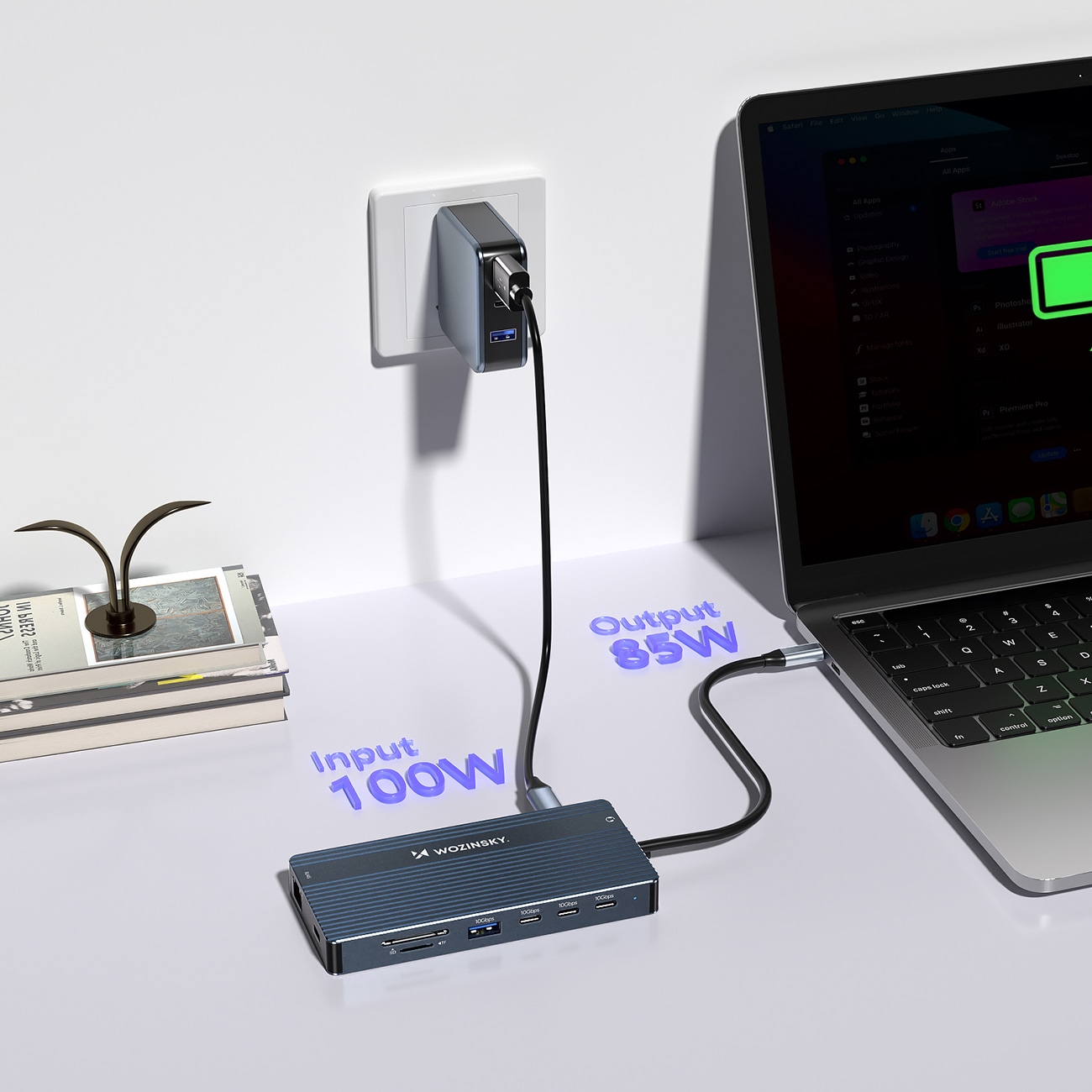 USB-C-hubb 14 i 1 Wozinsky WDS03Y5S – aluminium, 4K för tre skärmar, 100 W PD, 10 Gbps