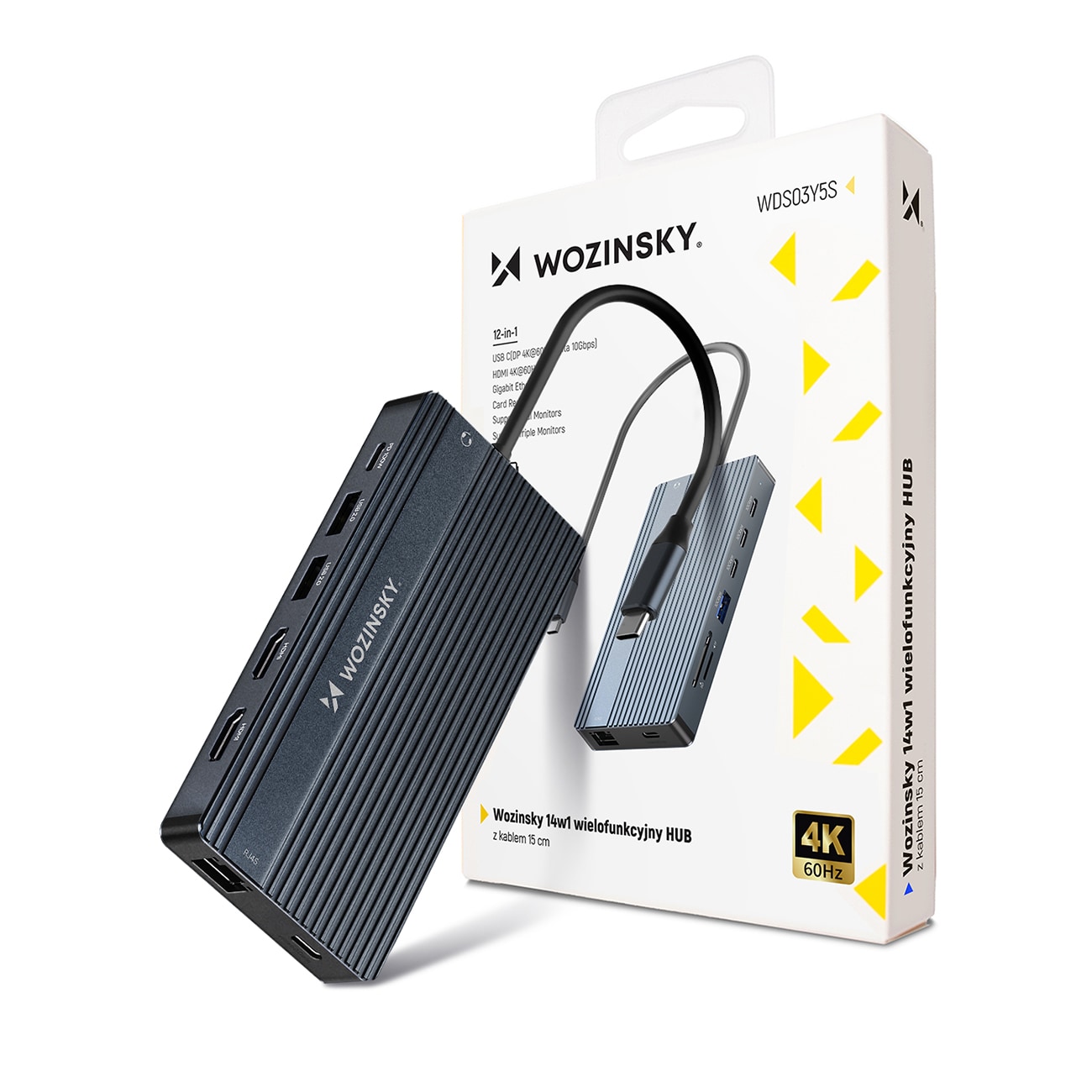 USB-C-hubb 14 i 1 Wozinsky WDS03Y5S – aluminium, 4K för tre skärmar, 100 W PD, 10 Gbps