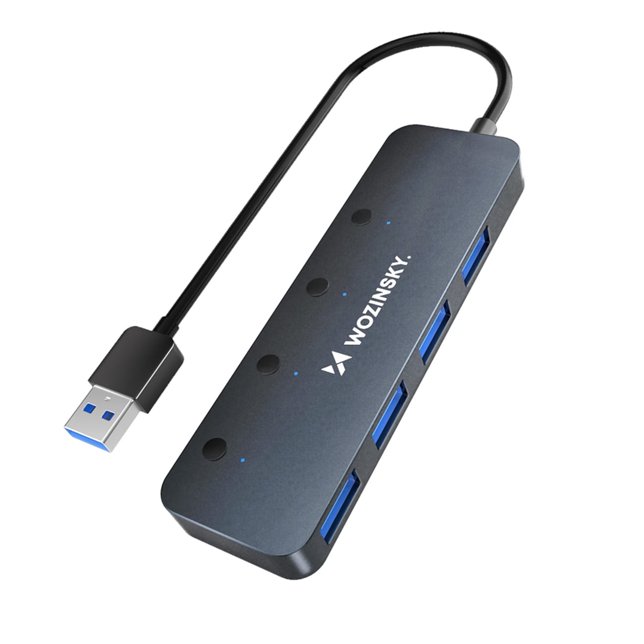 USB-A-hubb Wozinsky WHS080YSS 4 x USB-A 3.0 med switchar, aluminium, 30 cm kabel - grå