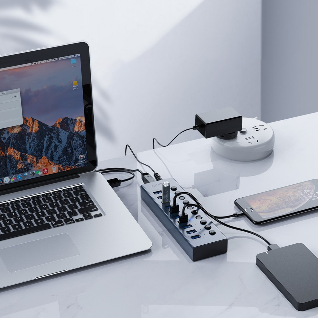 Orico BT2U3-16AB Hub 16x USB-A 3.0 med switchar - grå
