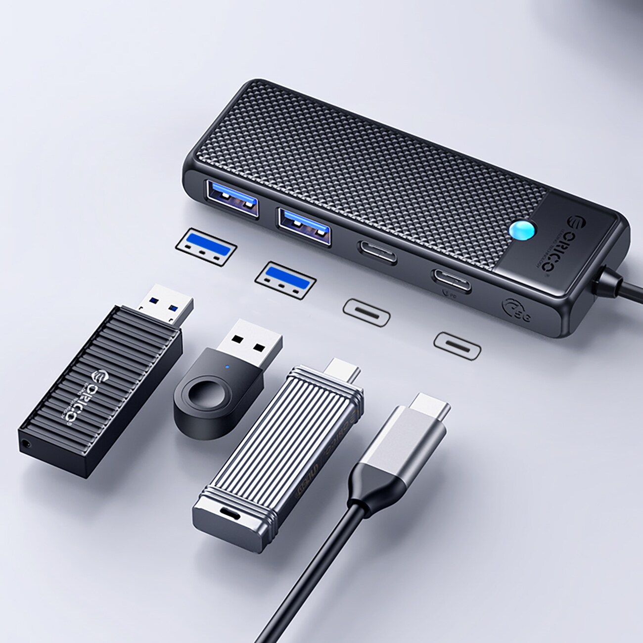Hub USB-C Orico PAPW2AC-C3 dockningsstation 2x USB-A 3.0 + 2x USB-C 3.0 - svart