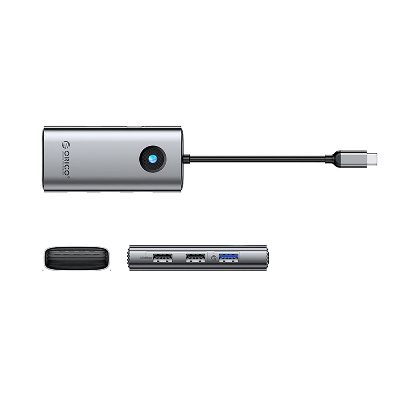 Orico PW11-5P USB-C Hub Dockningsstation 1x USB-A 3.0 + 2x USB-A 2.0 + 1x USB-C PD + 1x HDMI - Grå