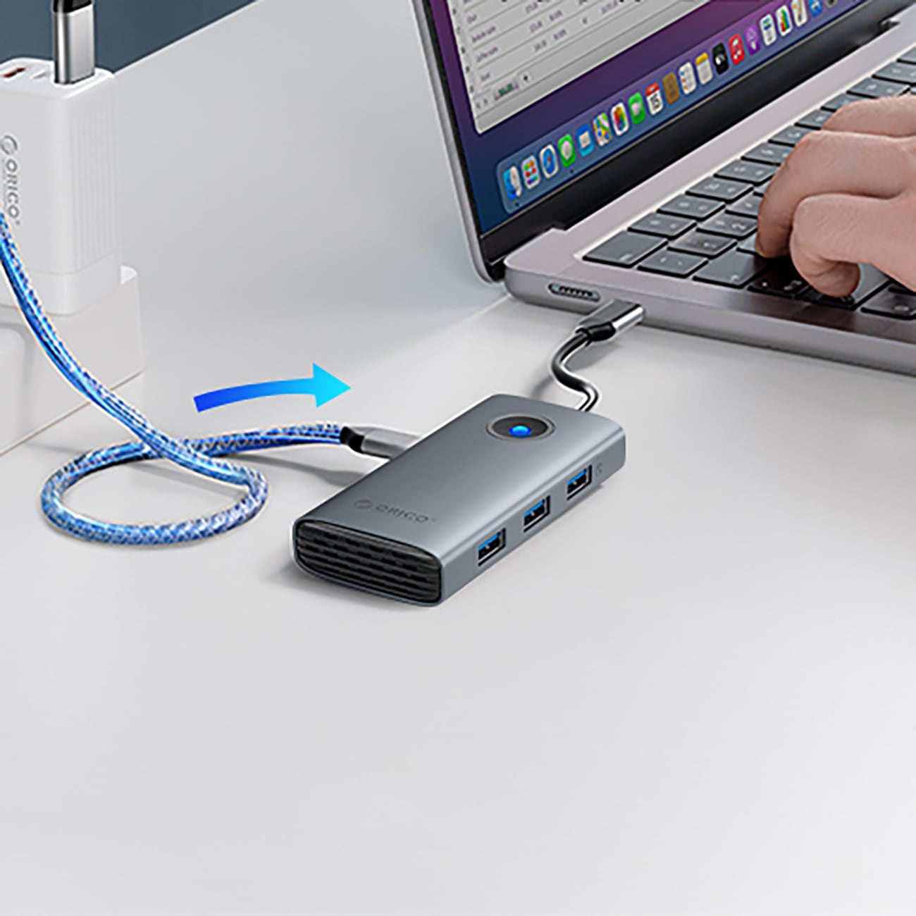 Orico PW11-5P USB-C Hub Dockningsstation 1x USB-A 3.0 + 2x USB-A 2.0 + 1x USB-C PD + 1x HDMI - Grå