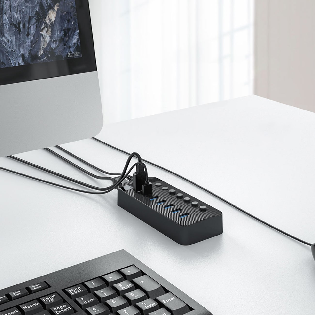 Orico CT2U3-7AB 7x USB-A 3.0-hubb med switchar - svart