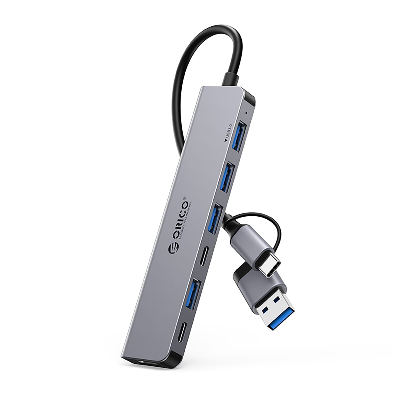 Orico YSA7-U3 USB-A/USB-C Hub Dockningsstation 4x USB-A 2.0 + 1x USB-A 3.0 + 2x USB-C 2.0 - Grå