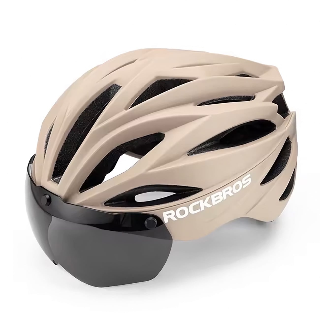 Rockbros cykelhjälm med visir, avtagbara UV-skyddande skyddsglasögon, Unisex - Brun