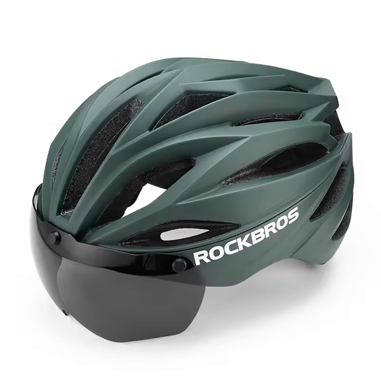 Rockbros cykelhjälm med visir, avtagbara UV-skyddande skyddsglasögon, Unisex - Grön