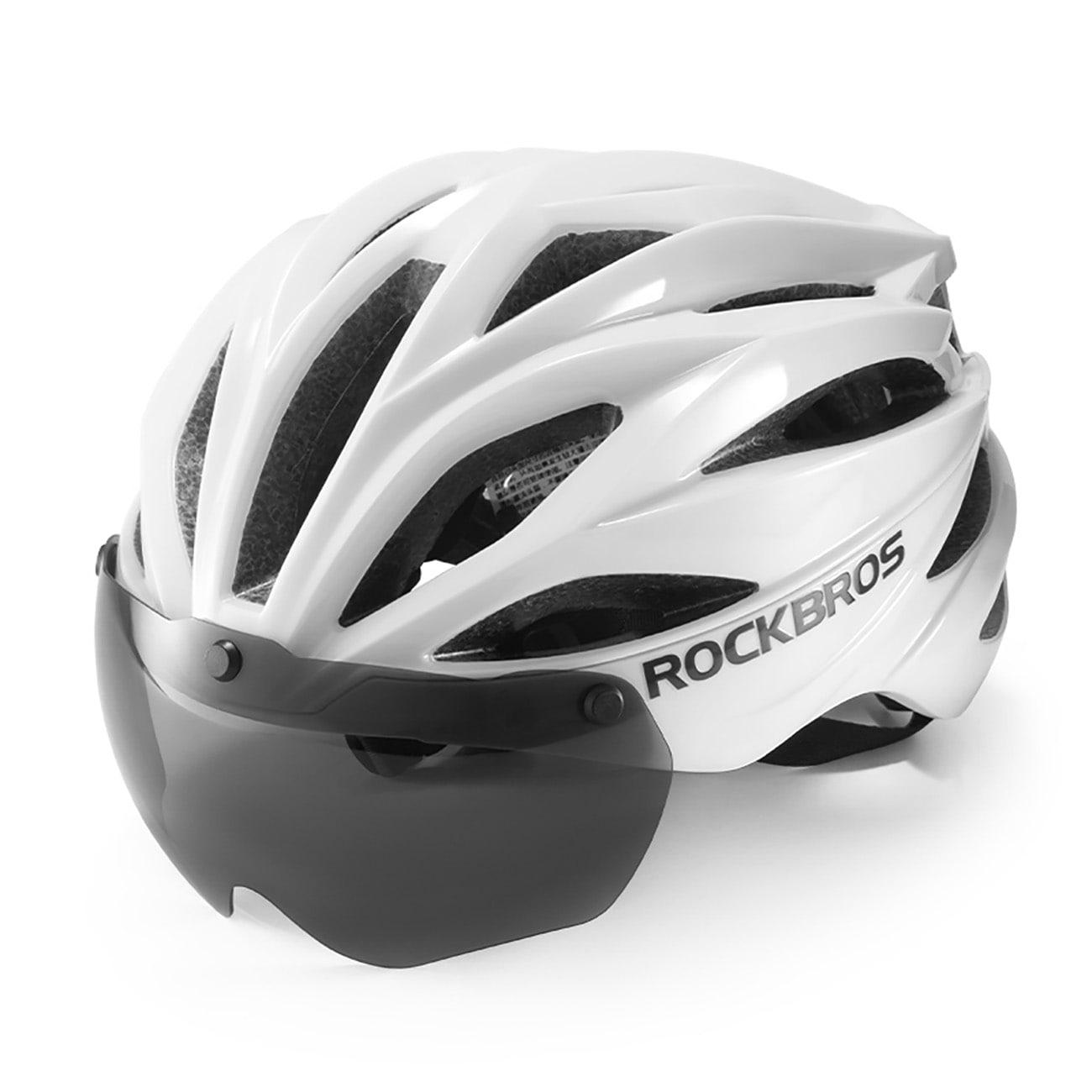Rockbros Cykelhjälm med visir, avtagbara UV-glasögon, Unisex, Glansig - Vit