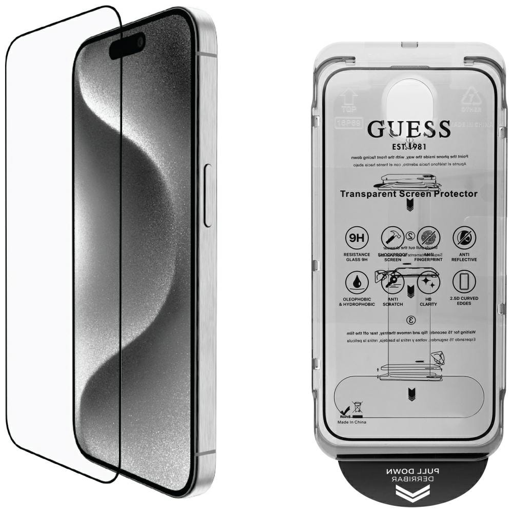 Guess BP Rhinestone 2in1-skärmskydd och kameralinsuppsättning för iPhone 16 Pro Max - Silver