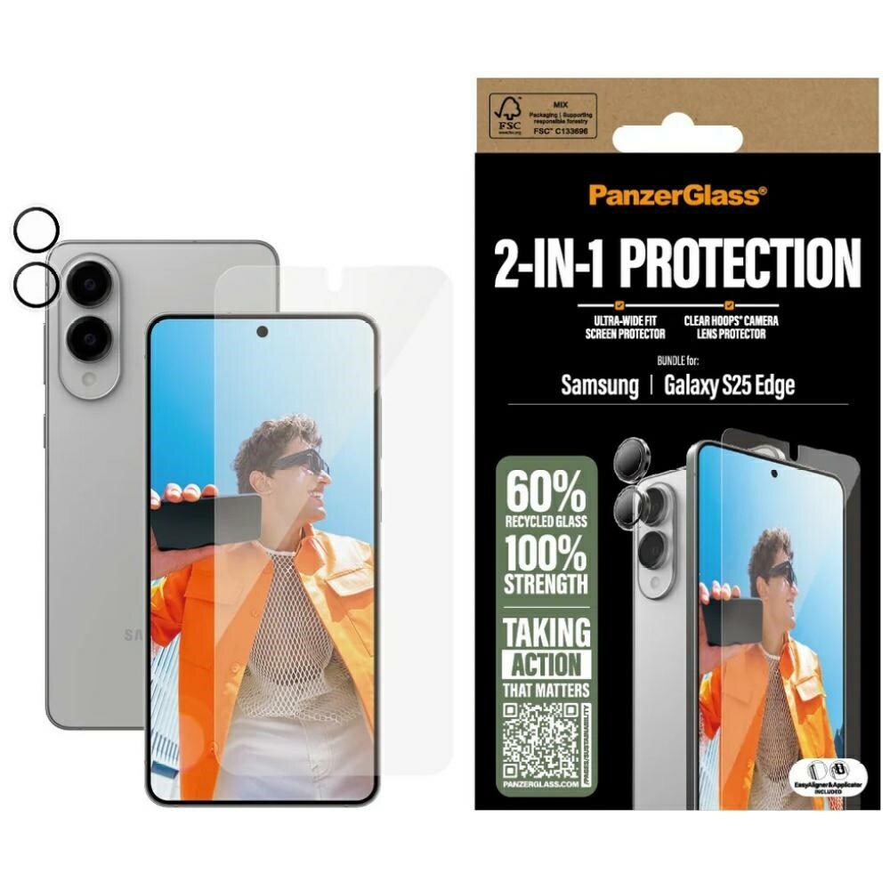 PanzerGlass Hoops+UWF 2in1 glas + linser för Samsung Galaxy S25 Edge - transparent
