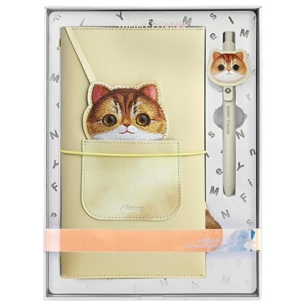 Nimmy Big Eyed Pet 2.0 Cat 2-i-1 anteckningsbok + pennset - Beige