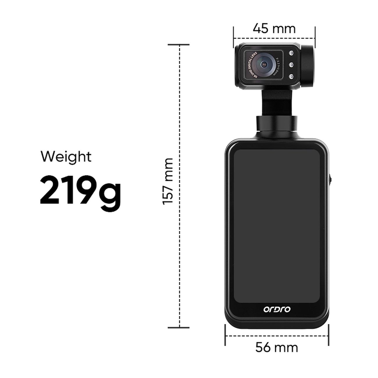 Ordro Pocket M5 3-akset gimbal kamera, 5K, for vlogging og YouTube - Svart