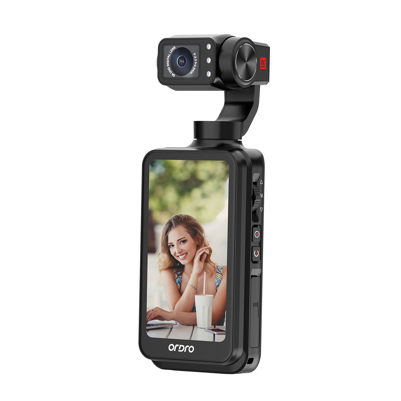 Ordro Pocket M5 3-akset gimbal kamera, 5K, for vlogging og YouTube - Svart
