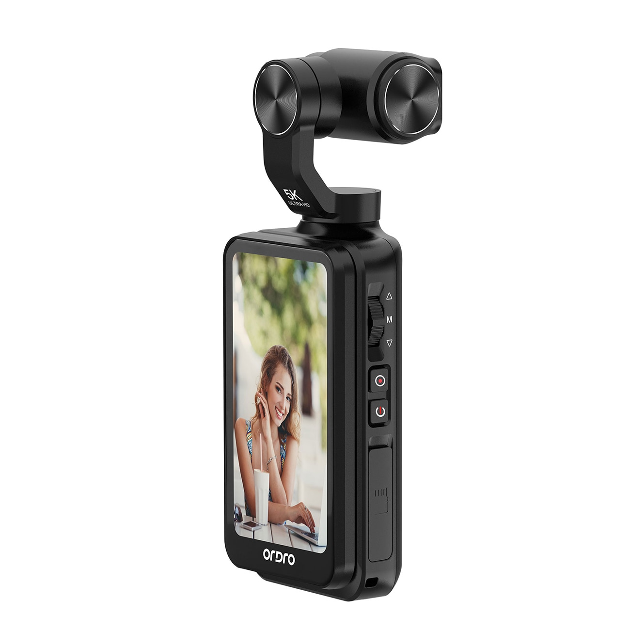 Ordro Pocket M5 3-akset gimbal kamera, 5K, for vlogging og YouTube - Svart