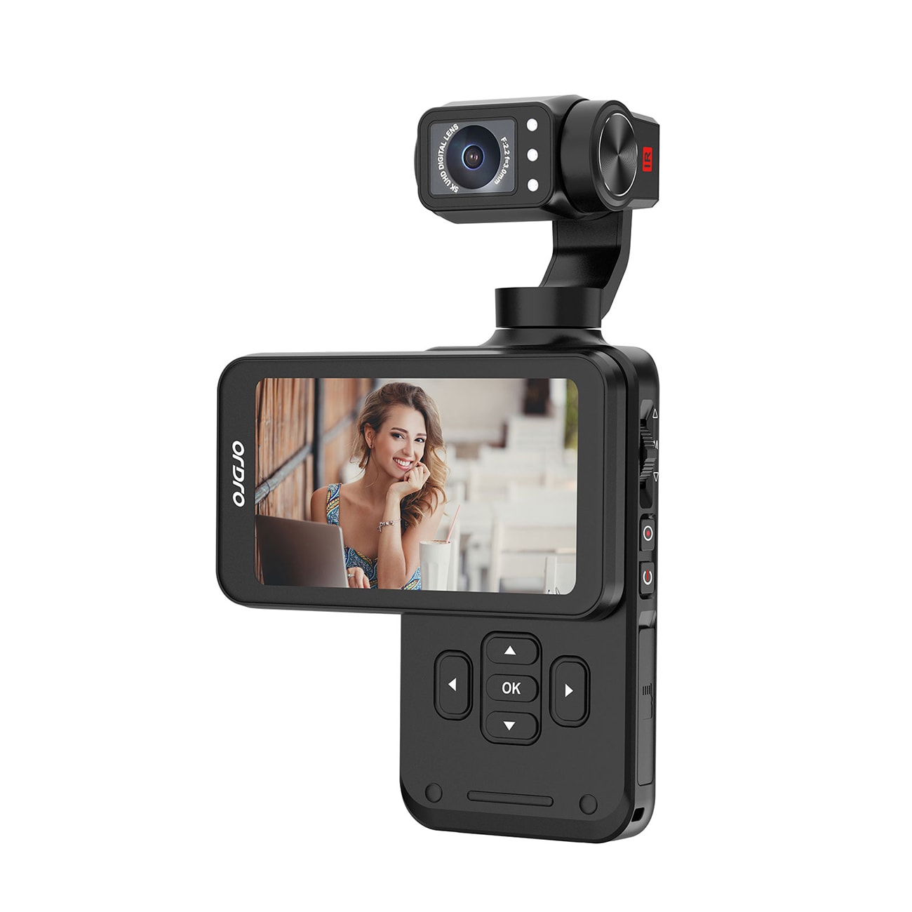 Ordro Pocket M5 3-akset gimbal kamera, 5K, for vlogging og YouTube - Svart