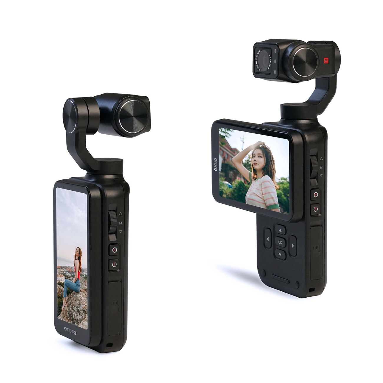 Ordro Pocket M5 3-akset gimbal kamera, 5K, for vlogging og YouTube - Svart