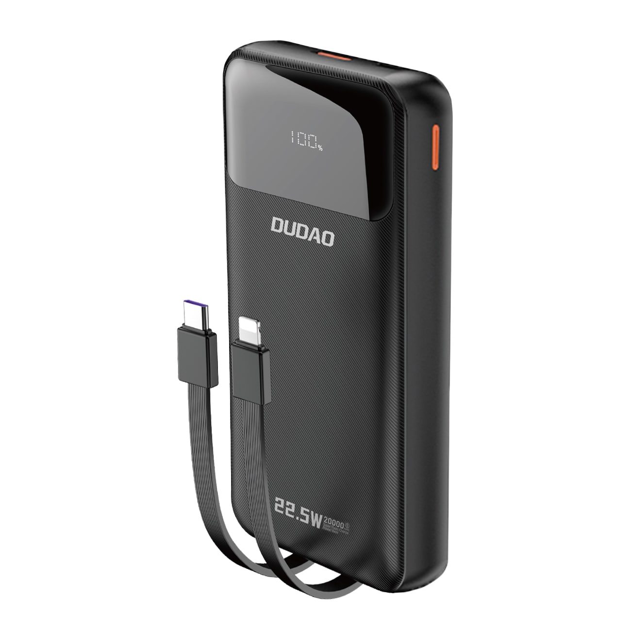 Dudao K15Pro Power Bank 20000mAh 22.5W PD USB-C/USB-A med inbyggda Lightning/USB-C-kablar - Svart
