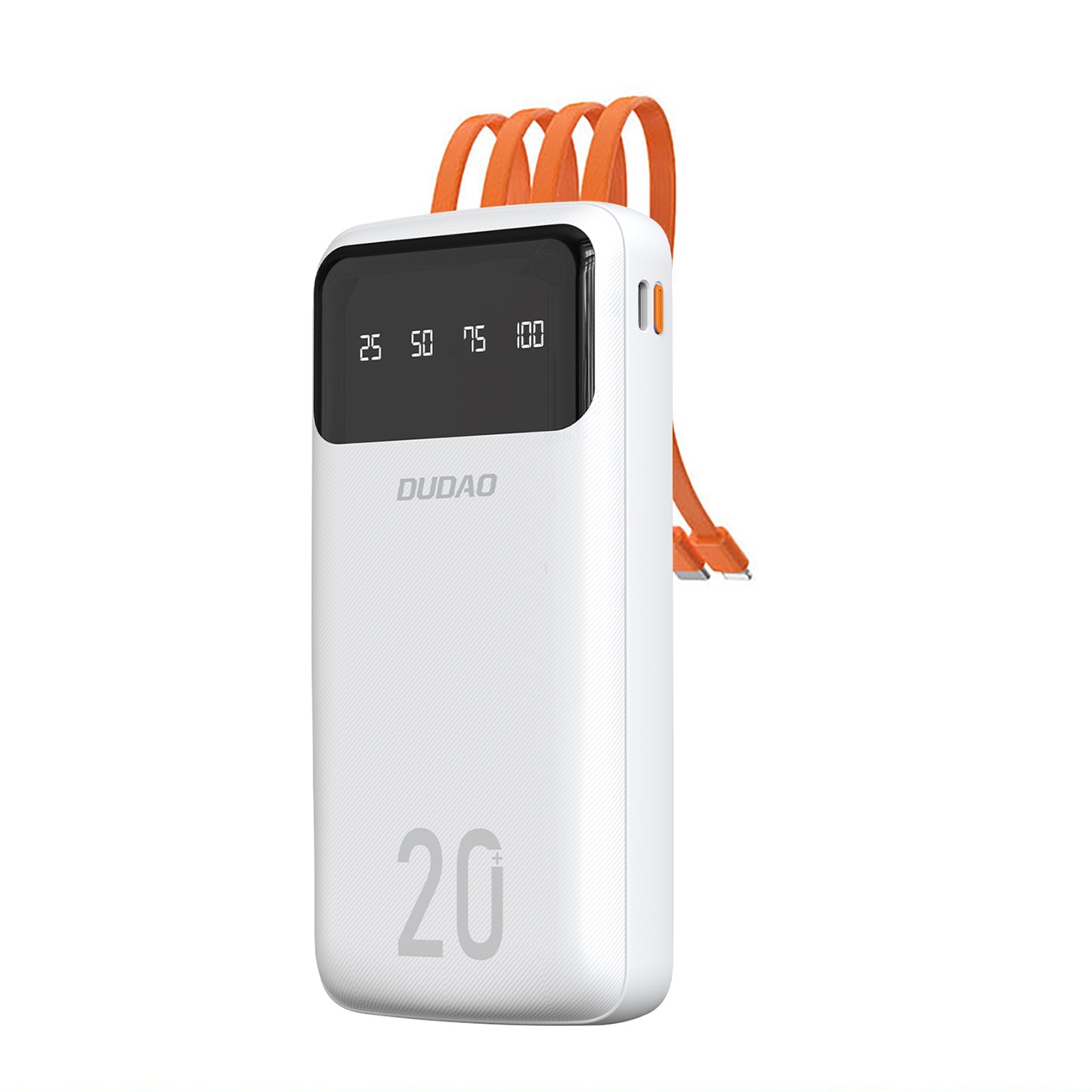 Dudao K6Pro+ 20000mAh powerbank med 3 kablar: USB Type C, micro USB, Lightning, vit