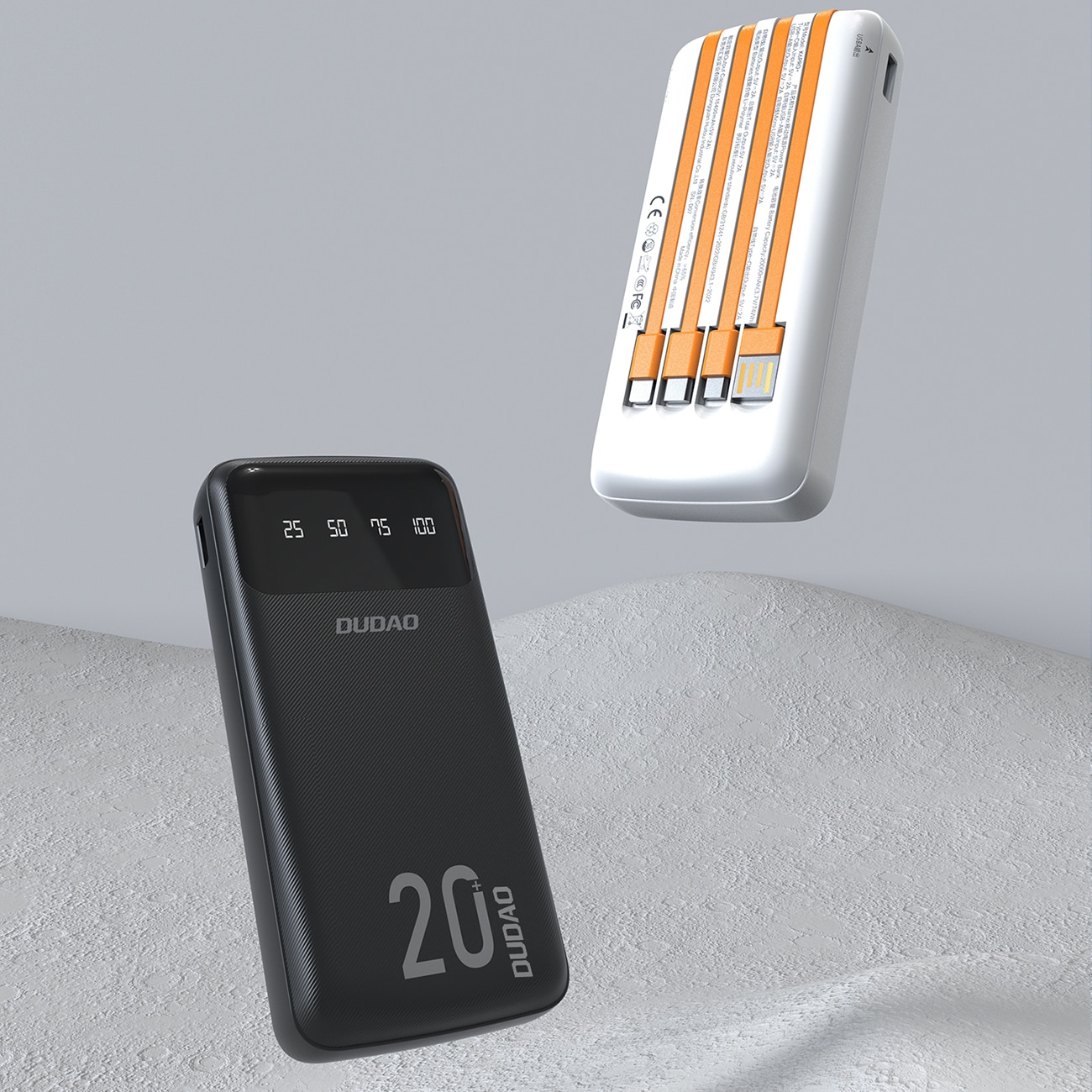 Dudao 20000mAh powerbank med 3 kablar USB Type C, micro USB, Lightning - svart (K6Pro+)