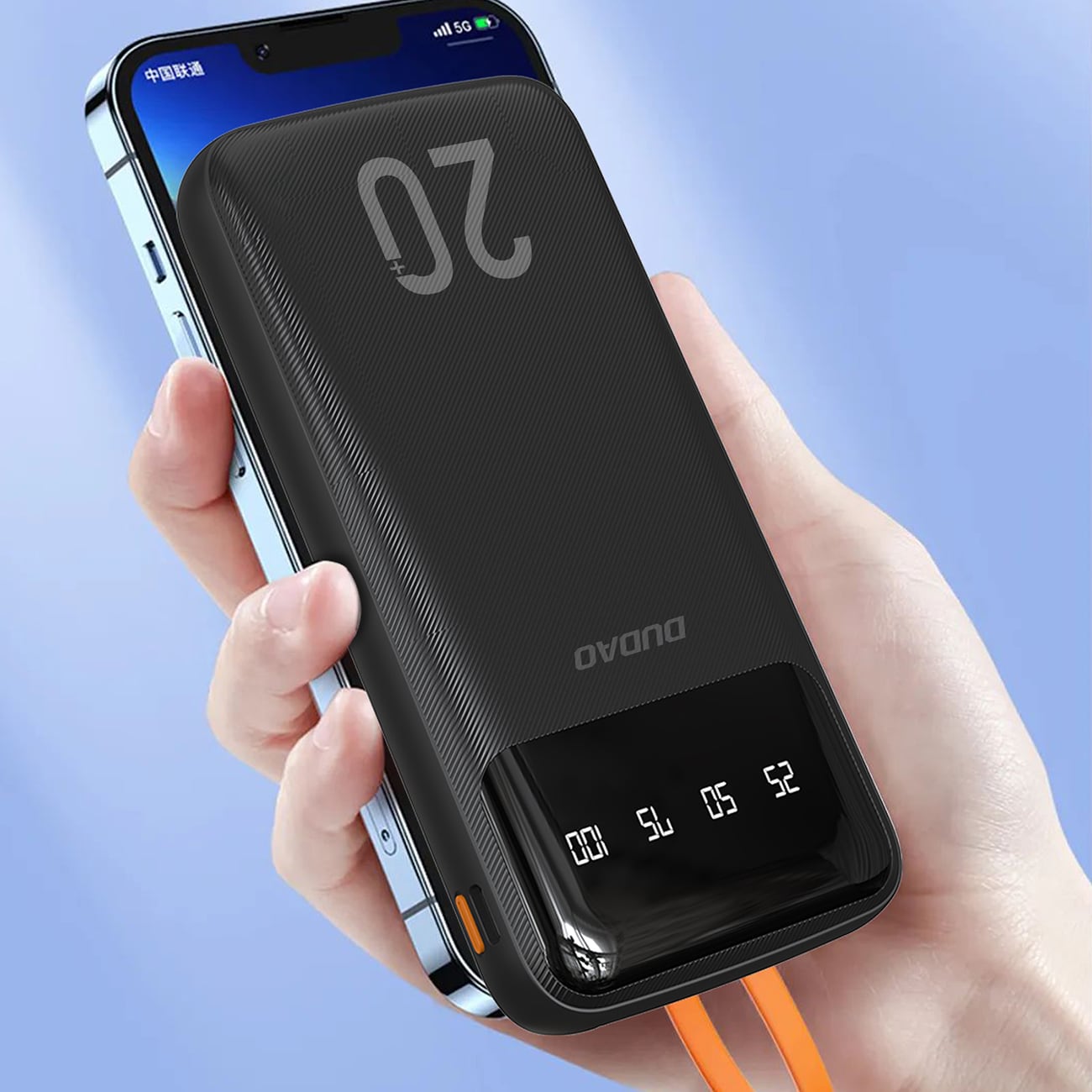 Dudao 20000mAh powerbank med 3 kablar USB Type C, micro USB, Lightning - svart (K6Pro+)