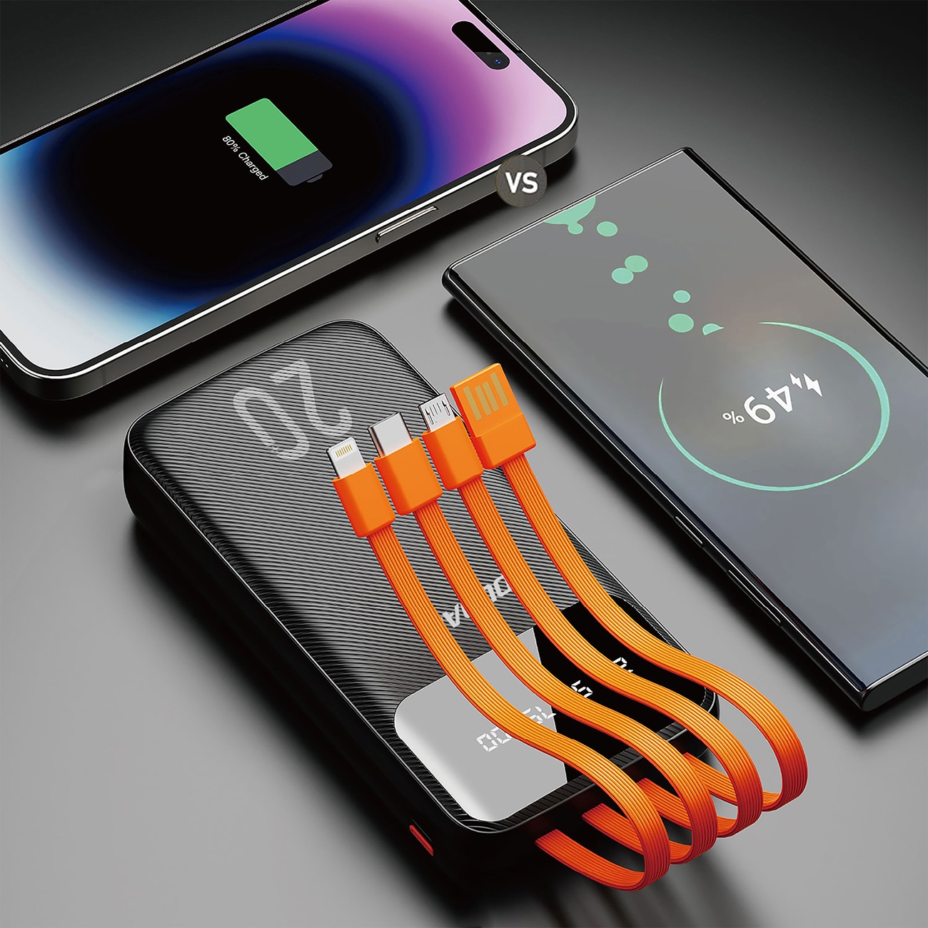 Dudao 20000mAh powerbank med 3 kablar USB Type C, micro USB, Lightning - svart (K6Pro+)
