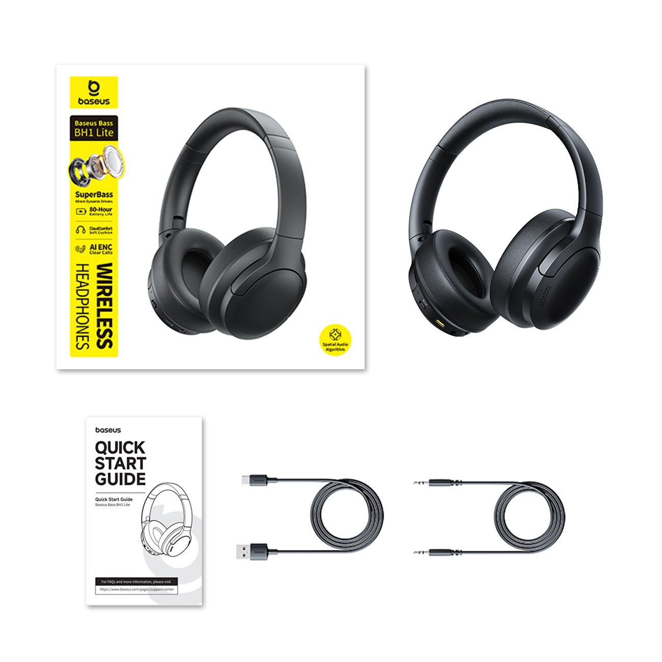 Baseus Bass BH1 Lite trådlösa Bluetooth 6.0-hörlurar med öron - svart