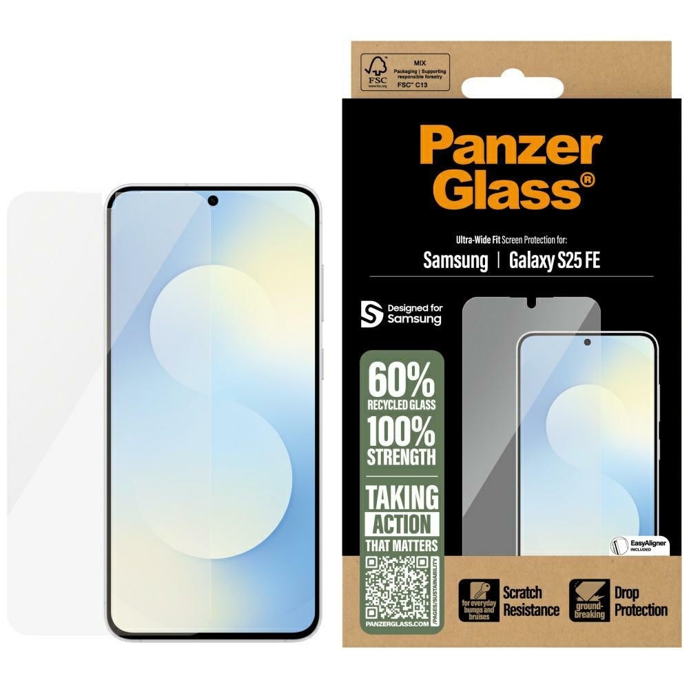 PanzerGlass Härdat glas med ultrabred passform för Samsung Galaxy S25 FE - Transparent