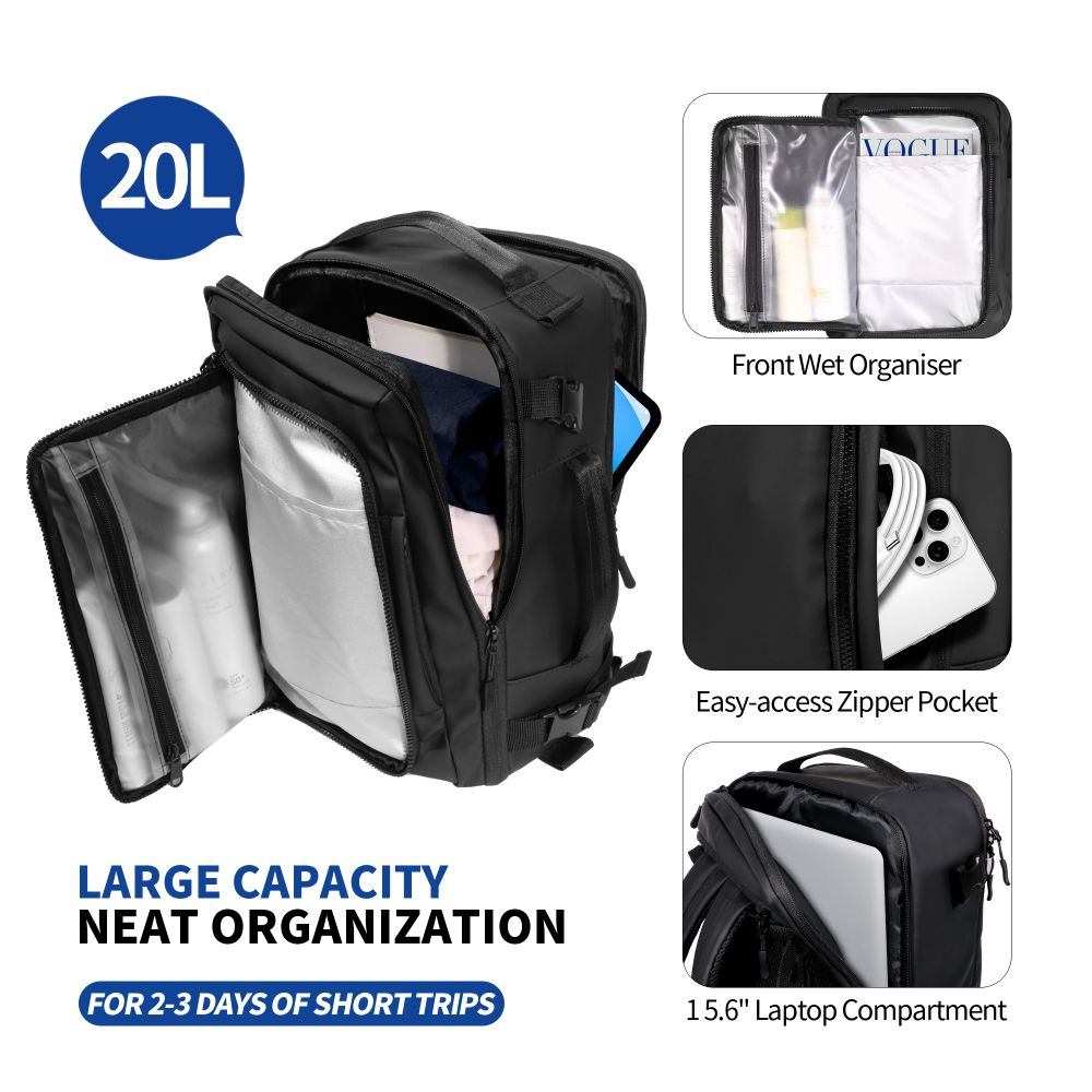 Tech-Protect Defender S50 Ryggsäck för Ryanair & Wizzar, 20L Laptop - Svart