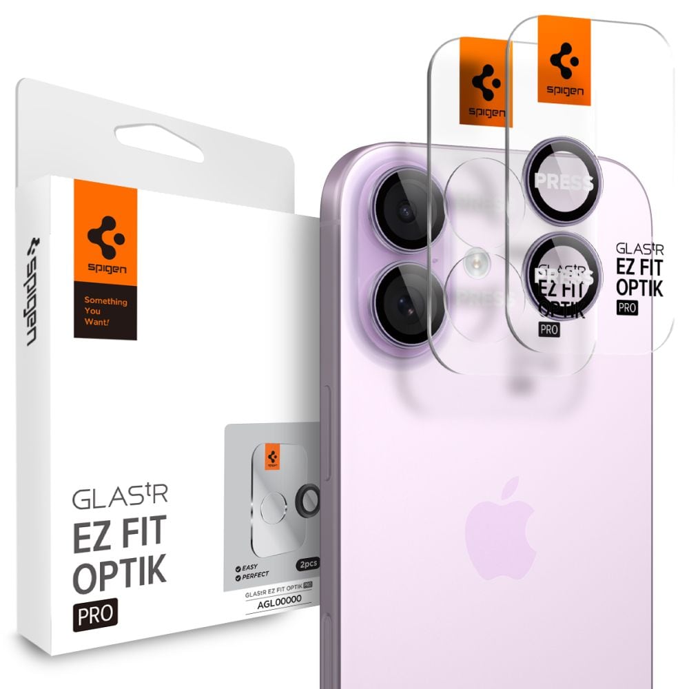 Spigen Optik Pro GLAS.TR "EZ FIT" kameraskydd 2-pack för iPhone 16 / 16 Plus / 17 - Lila