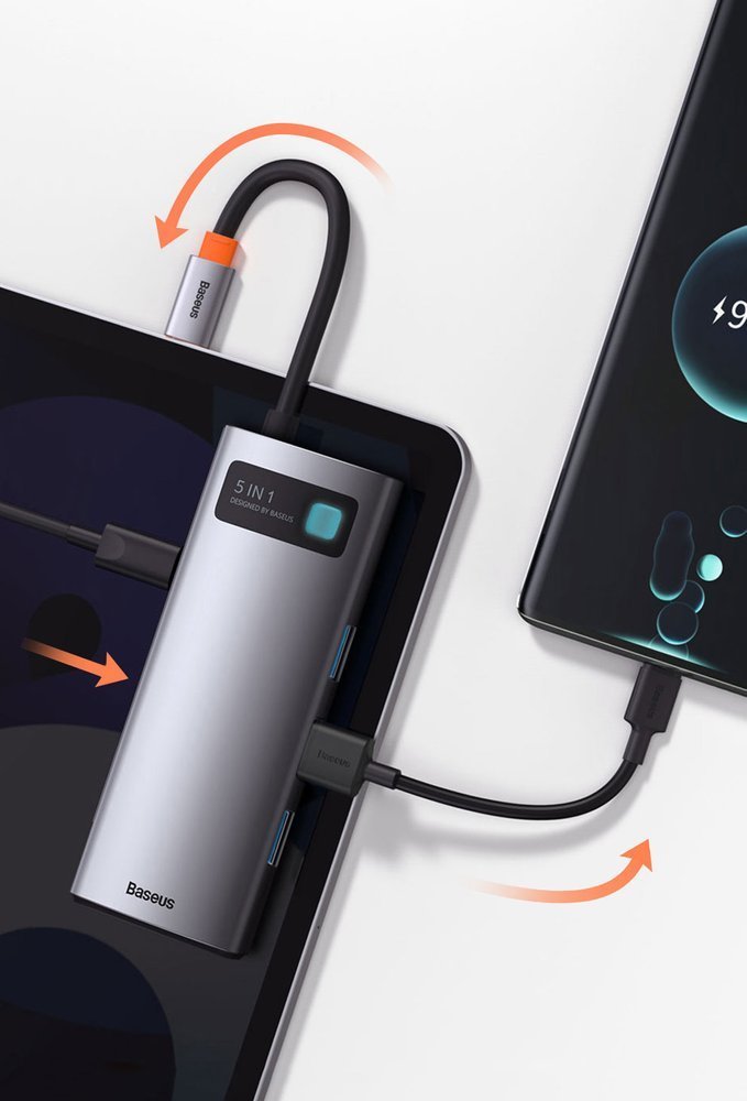 Baseus Metal Gleam Series 5-in-1 USB-C Hub - 100W Power, 4K HDMI, 3x USB 3.2 Gen 1 (CAHUB-CX0G)