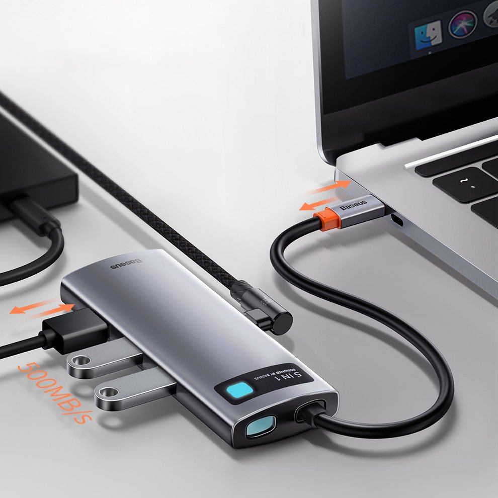 Baseus Metal Gleam Series 5-in-1 USB-C Hub - 100W Power, 4K HDMI, 3x USB 3.2 Gen 1 (CAHUB-CX0G)