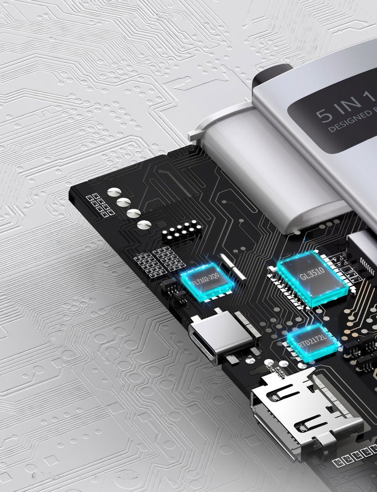 Baseus Metal Gleam Series 5-in-1 USB-C Hub - 100W Power, 4K HDMI, 3x USB 3.2 Gen 1 (CAHUB-CX0G)
