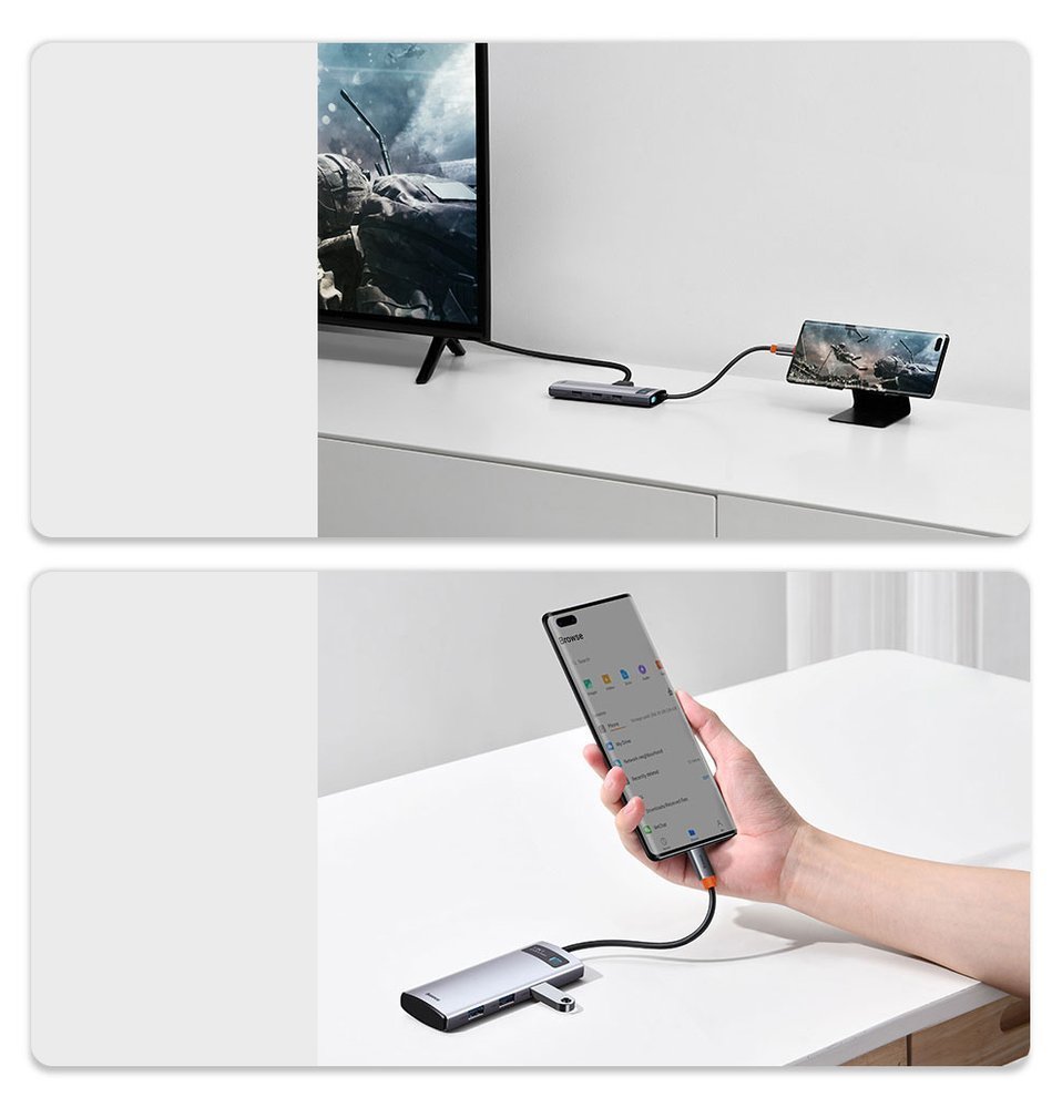 Baseus Metal Gleam Series 5-in-1 USB-C Hub - 100W Power, 4K HDMI, 3x USB 3.2 Gen 1 (CAHUB-CX0G)