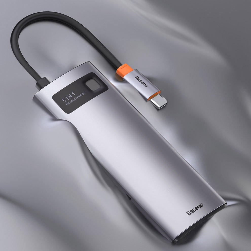 Baseus Metal Gleam Series 5-in-1 USB-C Hub - 100W Power, 4K HDMI, 3x USB 3.2 Gen 1 (CAHUB-CX0G)